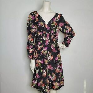 Ann Taylor LOFT Delicate Black Floral Bohemian Feminine Dress Side Zip sz 10
